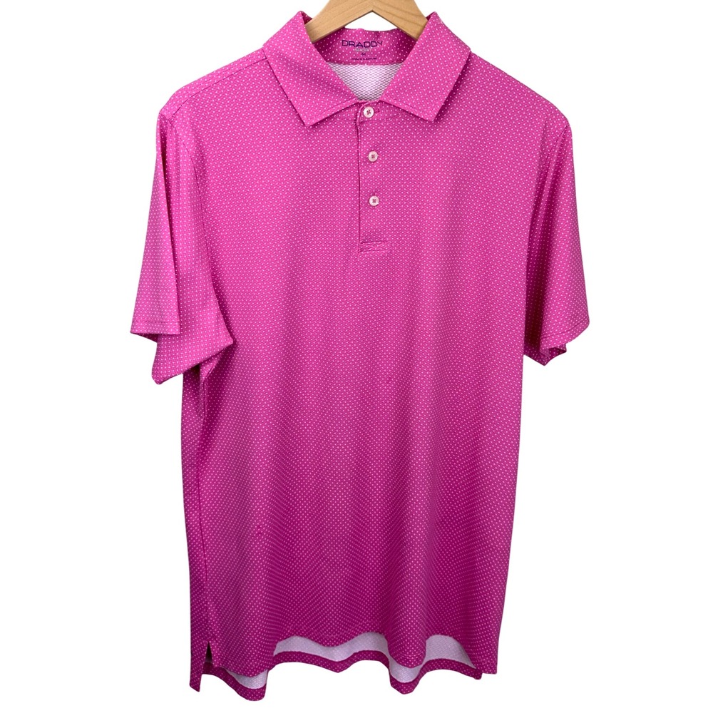 B Draddy Sport Captain Cool Polo Mens Size M Pink Micro Dot Golf Athleisure